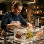 Chef cuisinant avec technique sous-vide en cuisine professionnelle