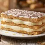 Pâtisserie feuilletée garnie crème vanille, glaçage chocolat