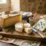 Assortiment de fromages français avec fruits secs et raisins