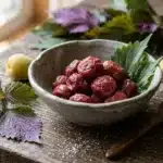 Bol de framboises rouges avec groseilles blanches et feuilles de menthe