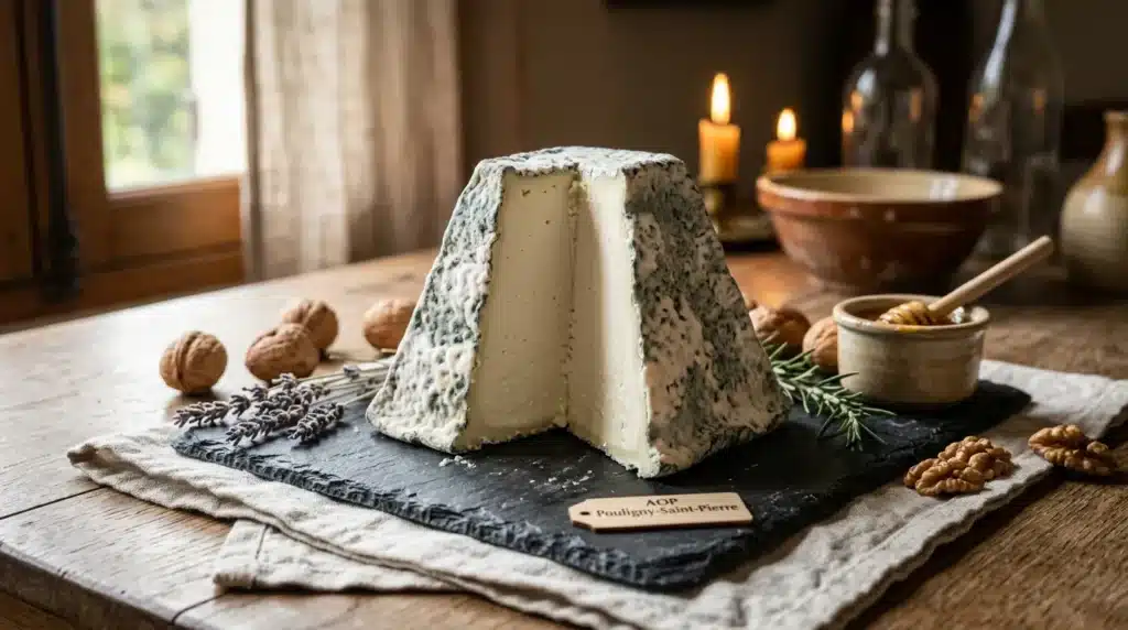 Fromage blanc AOP présenté sur ardoise avec noix et lavande