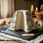 Fromage blanc AOP présenté sur ardoise avec noix et lavande